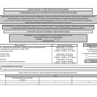 Форма 14-Ф (ОМС). Сведения о поступлении и расходовании средств ОМС медицинскими организациями