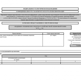 Форма 44-связь. Сведения о технических средствах сетей местной телефонной связи