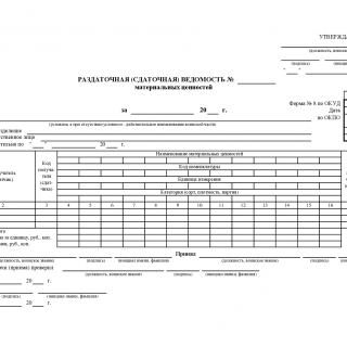 Раздаточная ведомость материальных ценностей