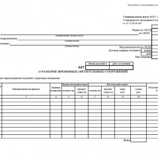 Акт о разборке временных (нетитульных) сооружений. Форма КС-9