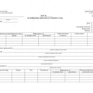 Форма 406-АПК. Акт на выбраковку животного из основного стада
