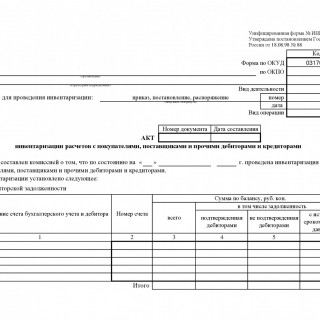 Форма ИНВ-17. Акт инвентаризации расчетов с покупателями, поставщиками