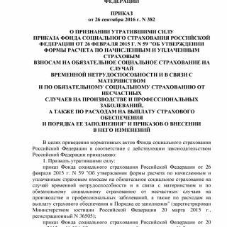 Приказ ФСС РФ от 26.09.2016 N 382