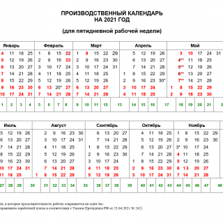 Производственный календарь на 2021 год для пятидневной рабочей недели