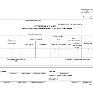 Служебное задание для направления в командировку. Форма Т-10а