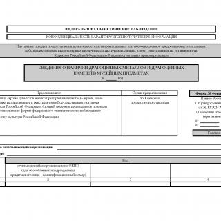 Сведения о наличии драгоценных металлов и драгоценных камней в музейных предметах. Форма N 4-экспонаты