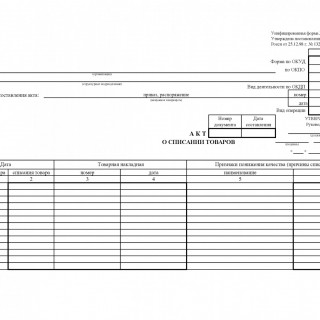 Акт о списании товаров. Форма ТОРГ-16