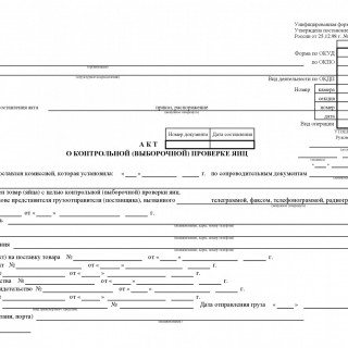 Акт о контрольной (выборочной) проверке яиц. Форма ТОРГ-22 