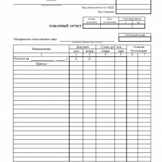 Товарный отчет. Форма ТОРГ-29