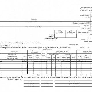 Акт о завесе тары. Форма ТОРГ-6 