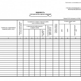 Ведомость учета расчетов и прочих операций. Форма В-6 (отгрузка)