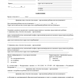 Заявление о приёме ребёнка в школу