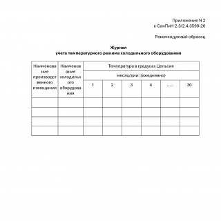 Журнал учета температурного режима холодильного оборудования